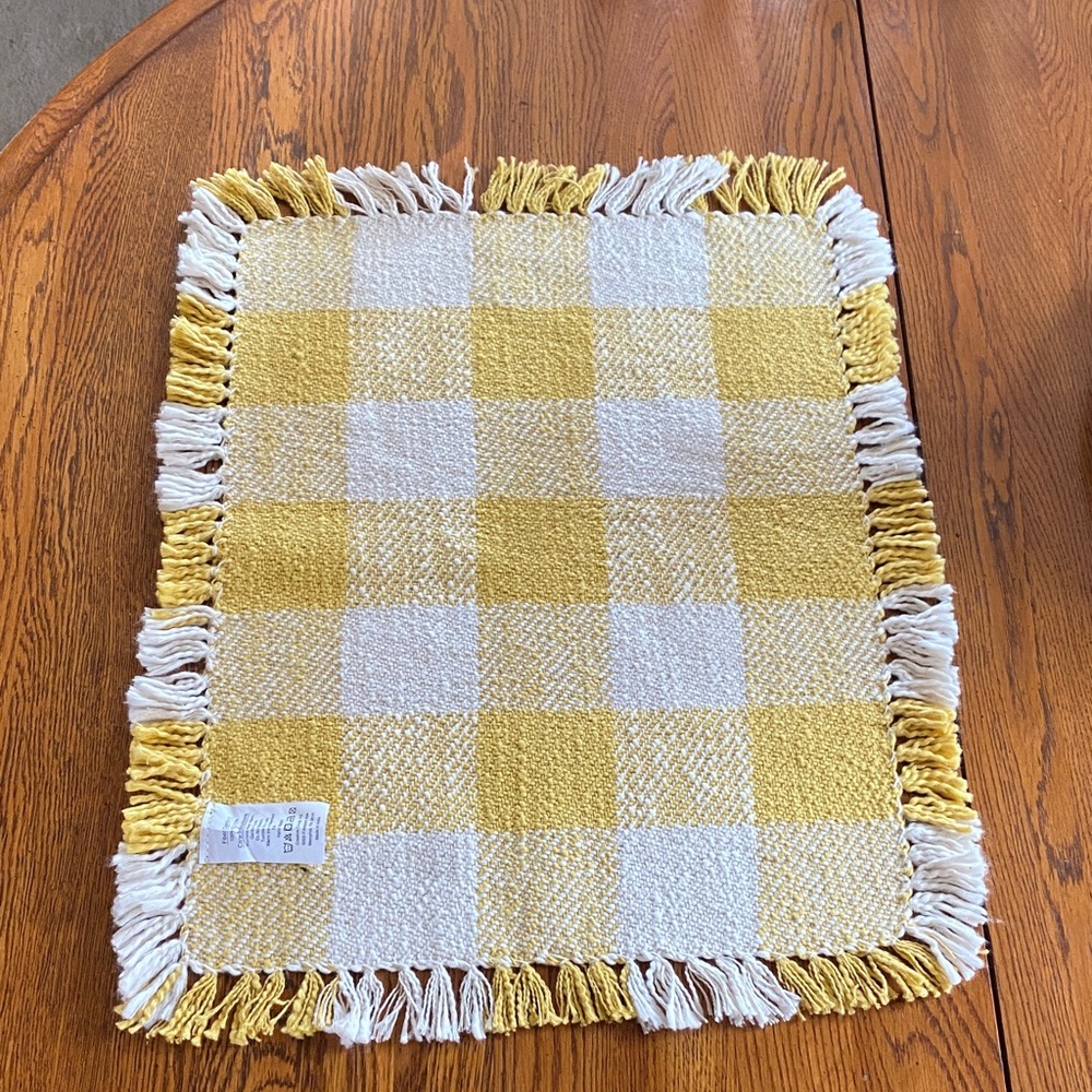 Yellow and White Checkered Fringe Rug - Picture 8 of 9